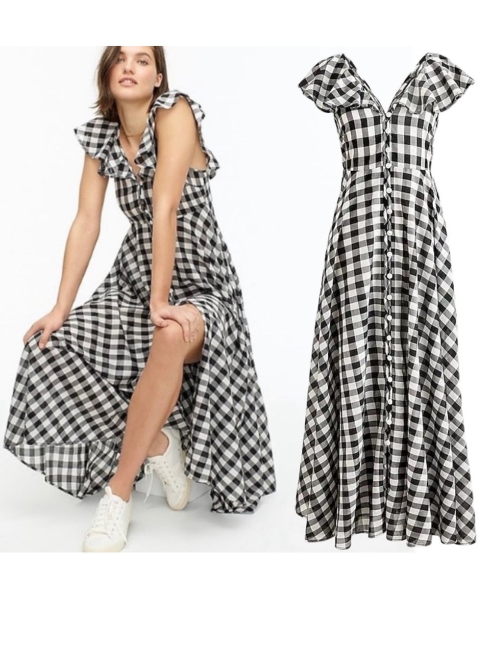 J.Crew black and white gingham button-front beach maxi dress